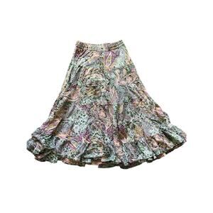 SIlver Stream Paisley Print Flowy Boho Hippie Sequin Cotton Pull On Maxi Skirt